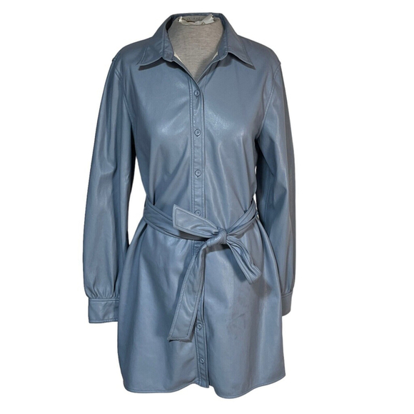 Wilfred Caroline Dress Women's Medium Button Down Blue Belted Vegan Leather - Picture 3 of 15